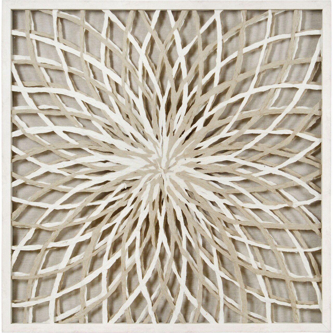 Signature Home Collection White and Beige Geometric Radial Square Framed Wall Decor 29.5" x 29.5"